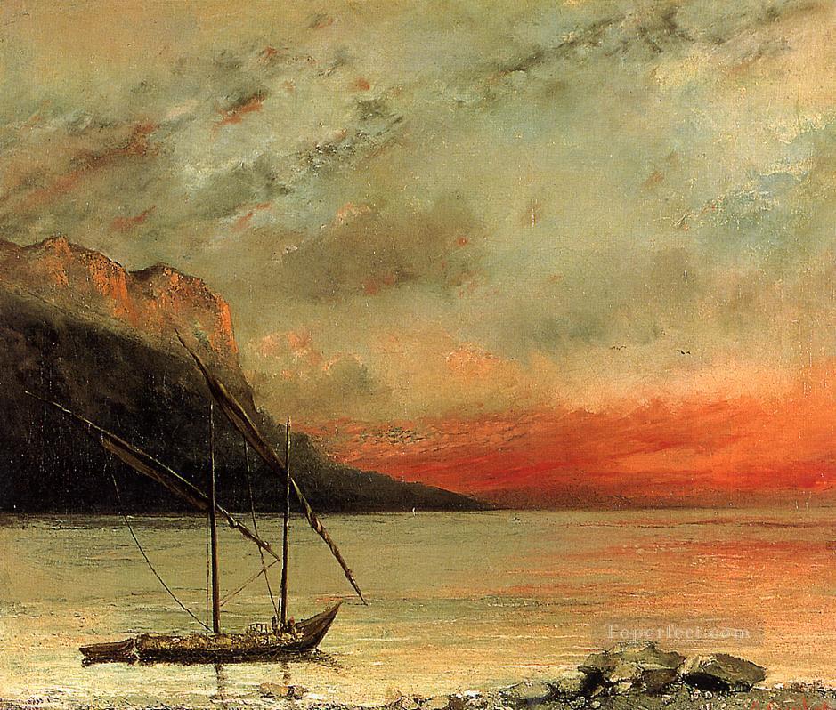 Sunset on Lake Leman Realist painter Gustave Courbet Oil Paintings